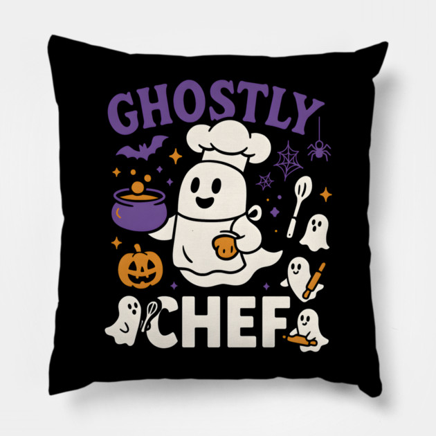 Ghostly Chef Funny Halloween Cooking Ghost Pillow by MakerMind8.2