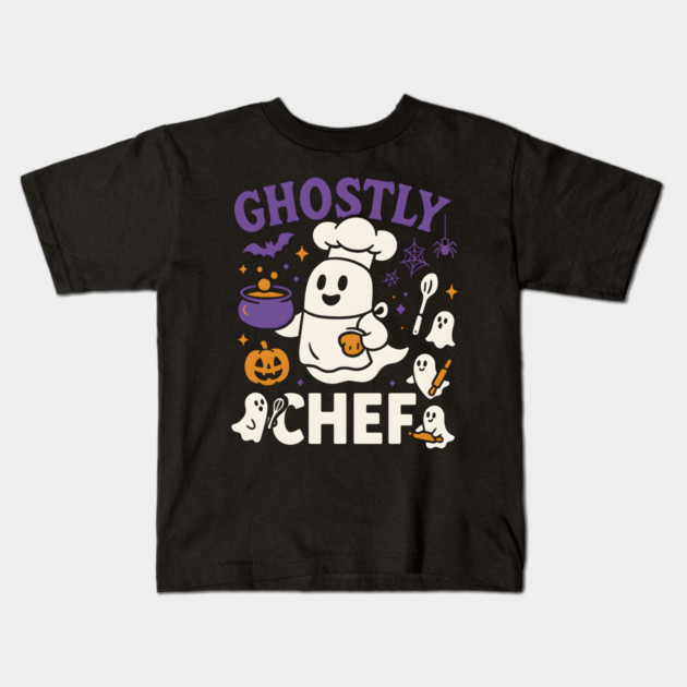 Ghostly Chef Funny Halloween Cooking Ghost Kids T-Shirt by MakerMind8.2