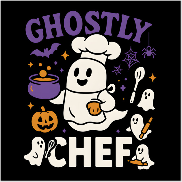 Ghostly Chef Funny Halloween Cooking Ghost Wall Art by MakerMind8.2