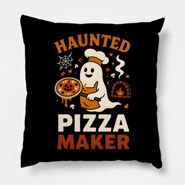 Haunted Pizza Maker Funny Ghost Halloween Pillow by MakerMind8.2