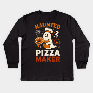 Haunted Pizza Maker Funny Ghost Halloween Kids Long Sleeve T-Shirt