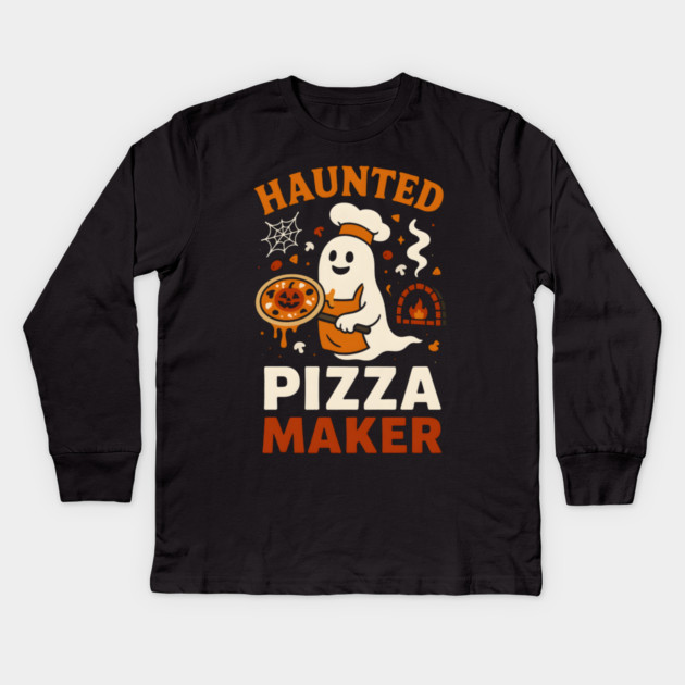 Haunted Pizza Maker Funny Ghost Halloween Kids Long Sleeve T-Shirt by MakerMind8.2