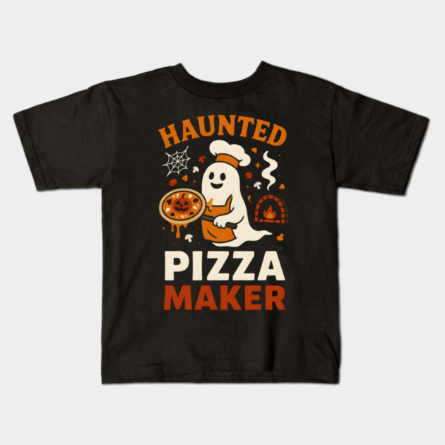 Haunted Pizza Maker Funny Ghost Halloween Kids T-Shirt by MakerMind8.2