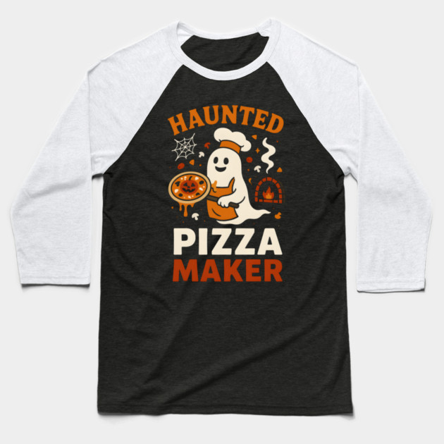 Haunted Pizza Maker Funny Ghost Halloween Baseball T-Shirt by MakerMind8.2
