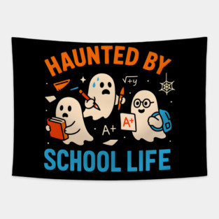 Haunted by School Life Funny Ghost Student Halloween Tapestry