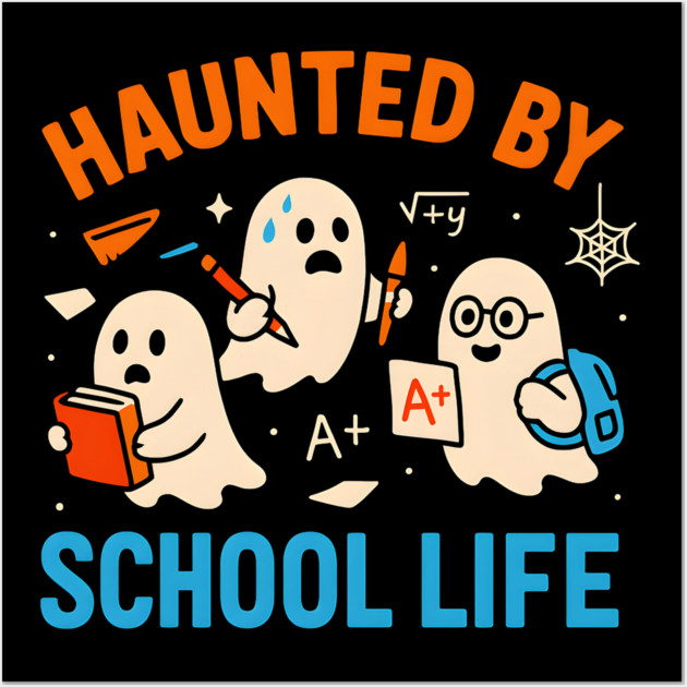 Haunted by School Life Funny Ghost Student Halloween Wall Art by MakerMind8.2