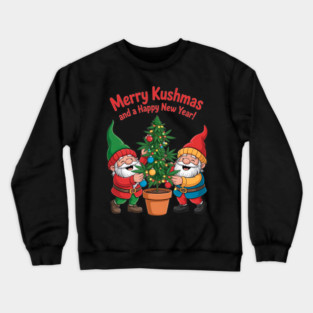 Merry Kushmas Gnomes Christmas Weed Tree Funny Holiday Crewneck Sweatshirt