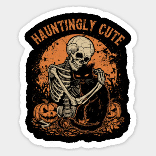 Skeleton and Cat Halloween Hug Sticker