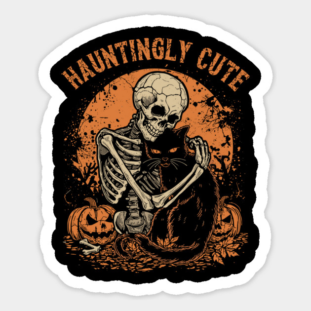 Skeleton and Cat Halloween Hug Magnet by JessArty