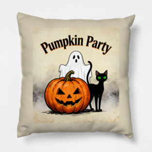 Creepy Vibes – Pumpkin Party — Ghost & Cat Smile | Birthday Gift | Anniversary Gift | Halloween gift | classic halloween | Wedding Gift | Gift Ideas. Pillow