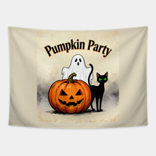 Creepy Vibes – Pumpkin Party — Ghost & Cat Smile | Birthday Gift | Anniversary Gift | Halloween gift | classic halloween | Wedding Gift | Gift Ideas. Tapestry