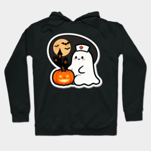 Nurse Squad – Moonlit Rounds — Ghost Nurse & Pumpkin Buddy | Birthday Gift | Anniversary Gift | Halloween gift | classic halloween | Wedding Gift | Gift Ideas. Hoodie