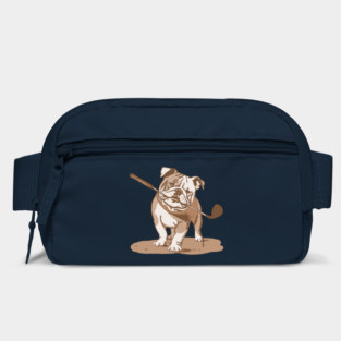 Bulldog with Golf Club Bag