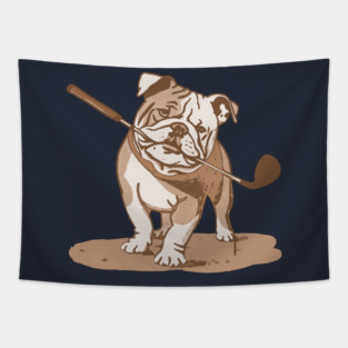 Bulldog with Golf Club Tapestry