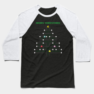 Pacman Christmas Tree Ugly Christmas Sweater Baseball T-Shirt
