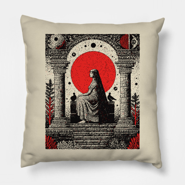High Priestess Tarot Card Gothic Intuition Pillow by TuncGK