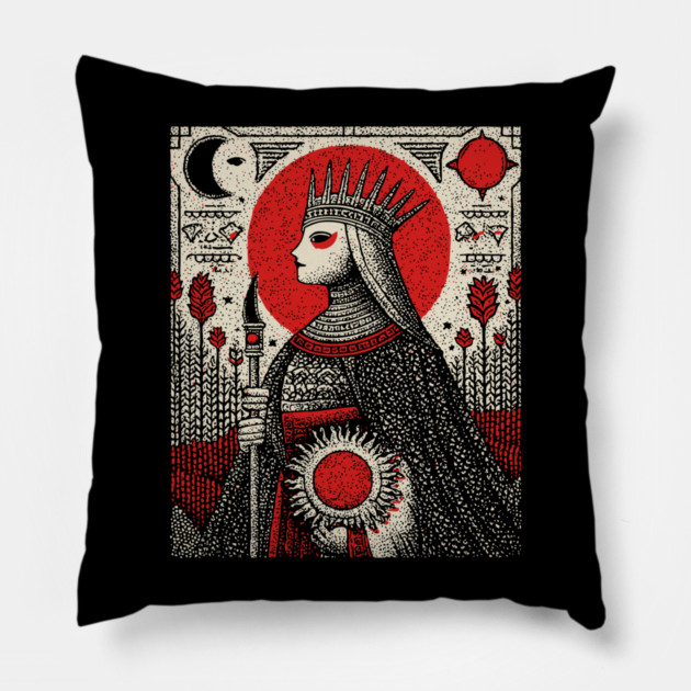The Empress Regal Abundance Tarot Art Pillow by TuncGK