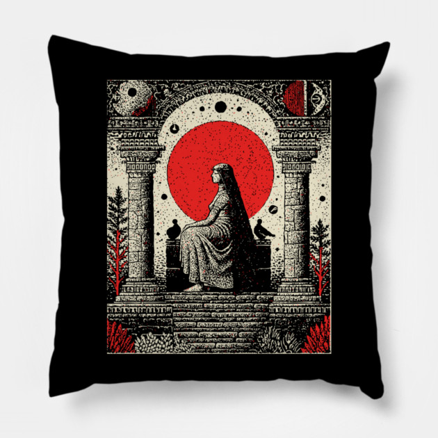 High Priestess Gothic Intuition Tarot Design Pillow by TuncGK