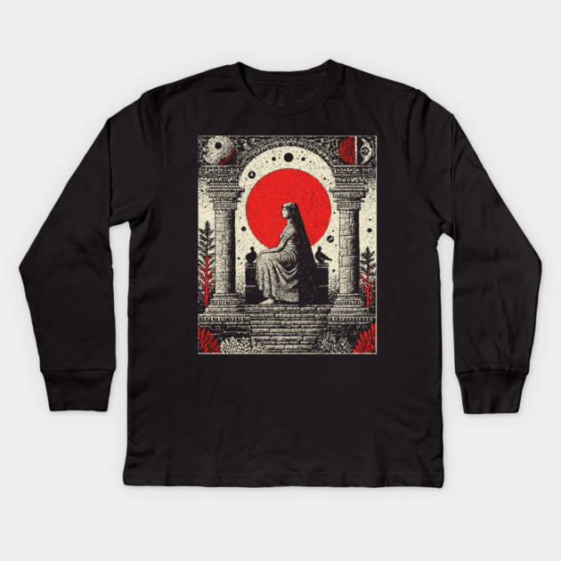 High Priestess Gothic Intuition Tarot Design Kids Long Sleeve T-Shirt by TuncGK