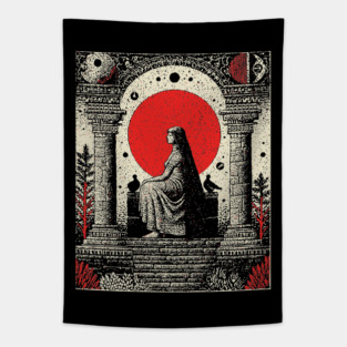 High Priestess Gothic Intuition Tarot Design Tapestry