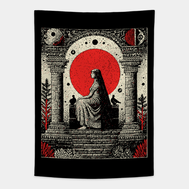 High Priestess Gothic Intuition Tarot Design Tapestry by TuncGK