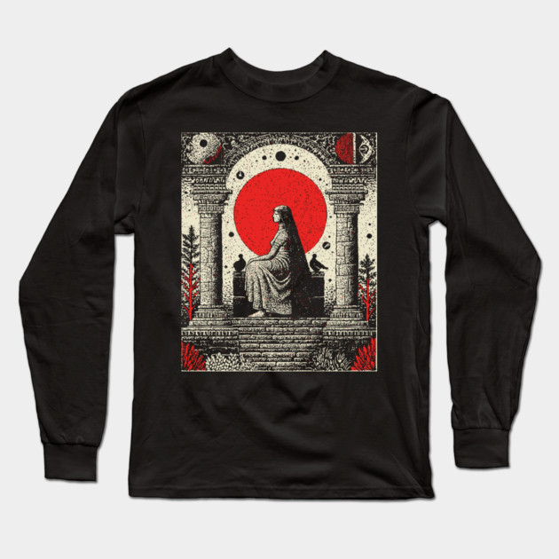 High Priestess Gothic Intuition Tarot Design Long Sleeve T-Shirt by TuncGK