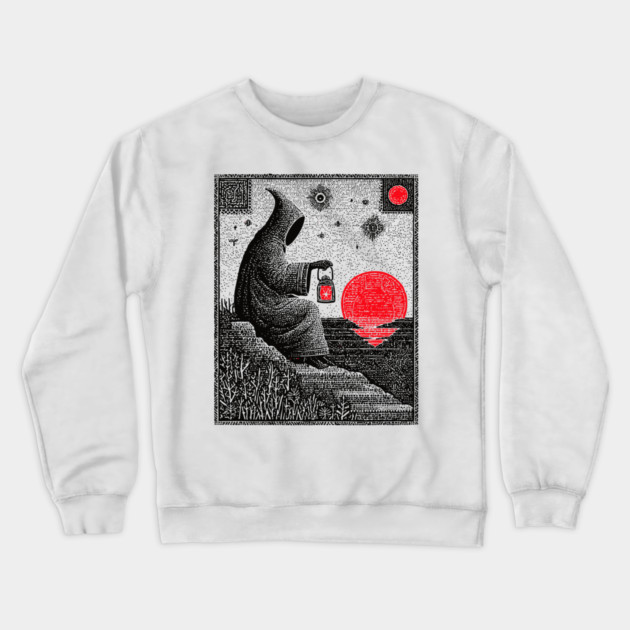 The Hermit Nocturnal Wisdom Tarot Design Crewneck Sweatshirt by TuncGK