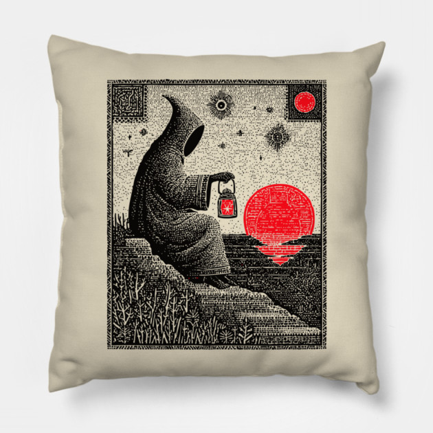 The Hermit Nocturnal Wisdom Tarot Design Pillow by TuncGK