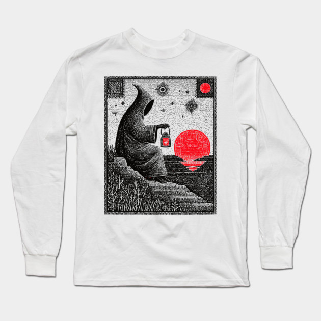 The Hermit Nocturnal Wisdom Tarot Design Long Sleeve T-Shirt by TuncGK