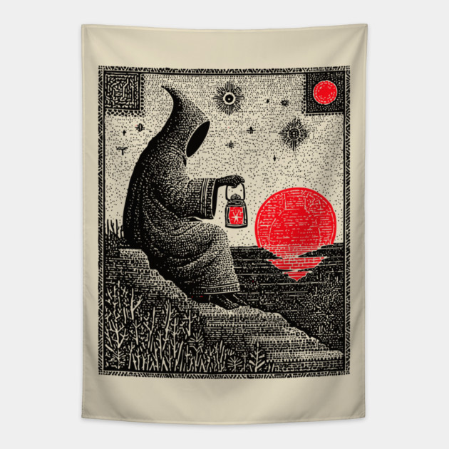 The Hermit Nocturnal Wisdom Tarot Design Tapestry by TuncGK