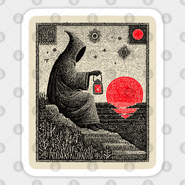 The Hermit Nocturnal Wisdom Tarot Design Sticker by TuncGK