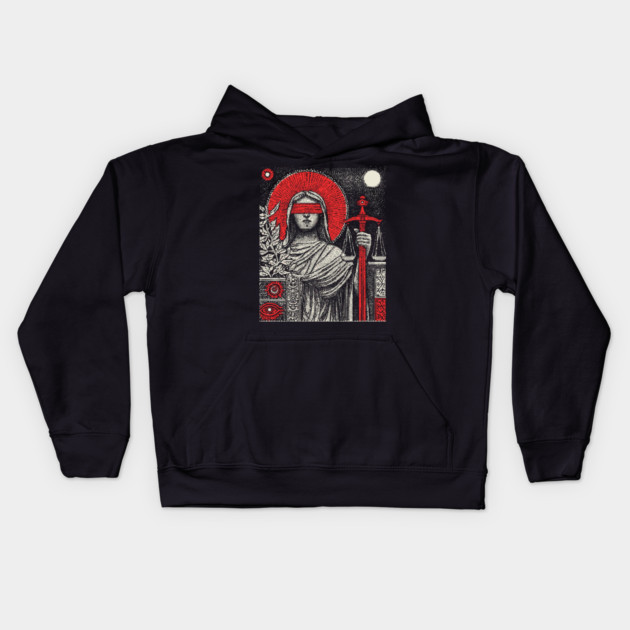 Justice Karmic Balance Tarot Design Kids Hoodie by TuncGK