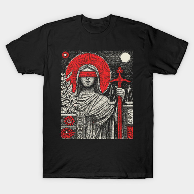 Justice Karmic Balance Tarot Design T-Shirt by TuncGK