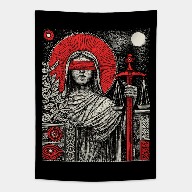 Justice Karmic Balance Tarot Design Tapestry by TuncGK