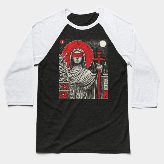 Justice Karmic Balance Tarot Design Baseball T-Shirt by TuncGK