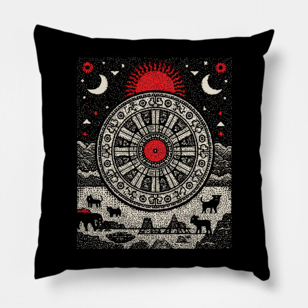 Wheel of Fortune Cosmic Cycles Tarot Art Pillow by TuncGK