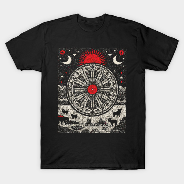 Wheel of Fortune Cosmic Cycles Tarot Art T-Shirt by TuncGK