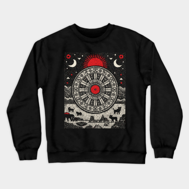Wheel of Fortune Cosmic Cycles Tarot Art Crewneck Sweatshirt by TuncGK