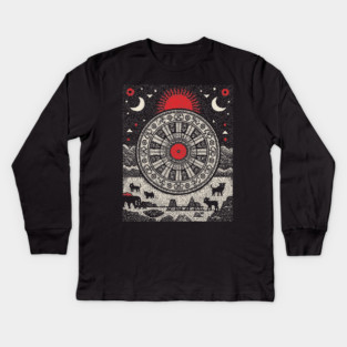Wheel of Fortune Cosmic Cycles Tarot Art Kids Long Sleeve T-Shirt
