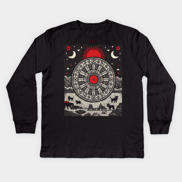 Wheel of Fortune Cosmic Cycles Tarot Art Kids Long Sleeve T-Shirt by TuncGK