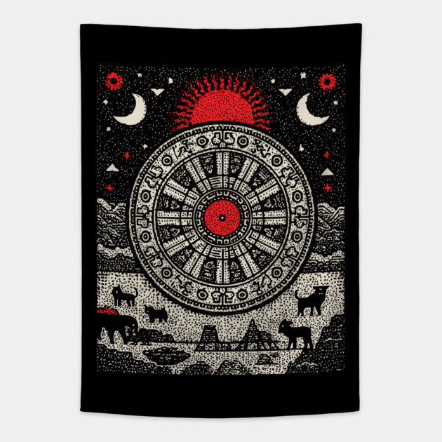Wheel of Fortune Cosmic Cycles Tarot Art Tapestry by TuncGK