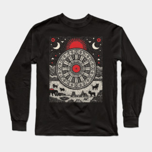 Wheel of Fortune Cosmic Cycles Tarot Art Long Sleeve T-Shirt