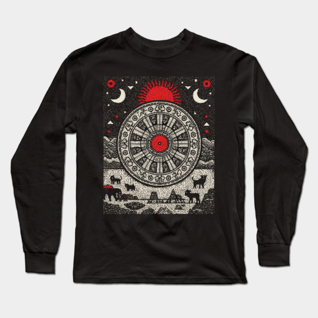 Wheel of Fortune Cosmic Cycles Tarot Art Long Sleeve T-Shirt by TuncGK