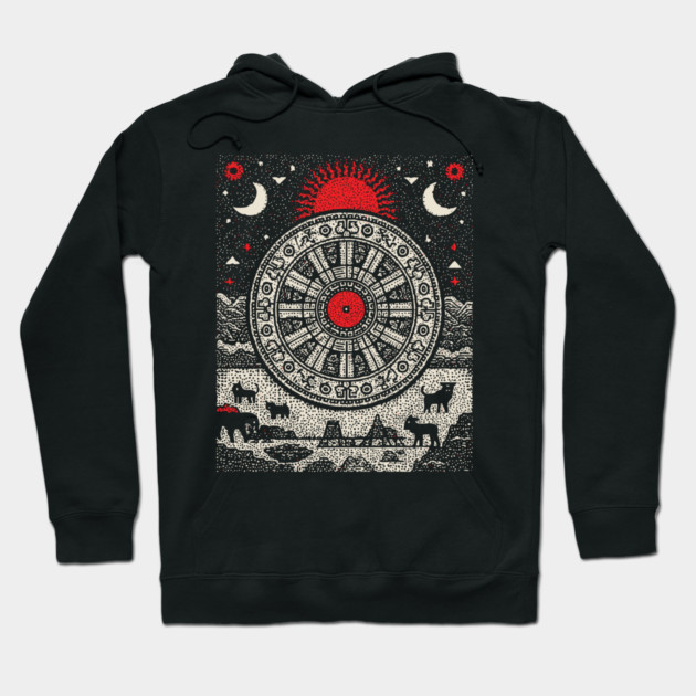 Wheel of Fortune Cosmic Cycles Tarot Art Hoodie by TuncGK