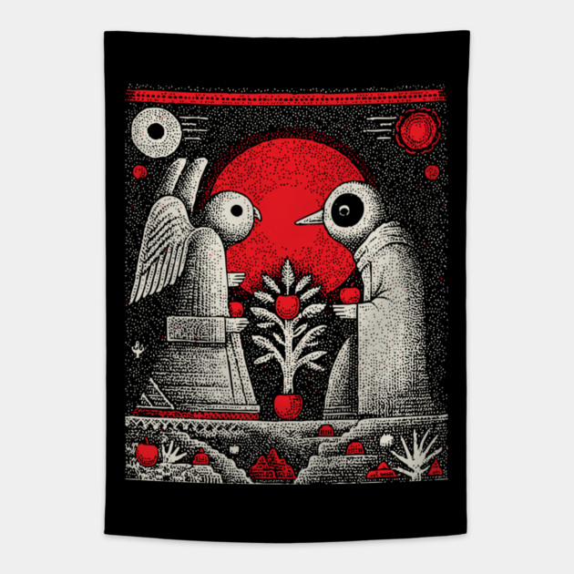 The Lovers Cosmic Connection Tarot Art Tapestry by TuncGK