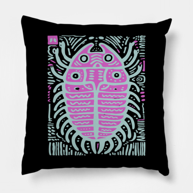 Psychedelic Trilobite Fossil Pop Art Pillow by TuncGK