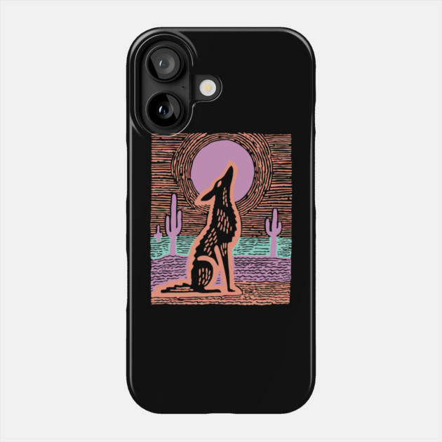 Howling Coyote - Southwestern Desert Linocut Phone Case by TuncGK