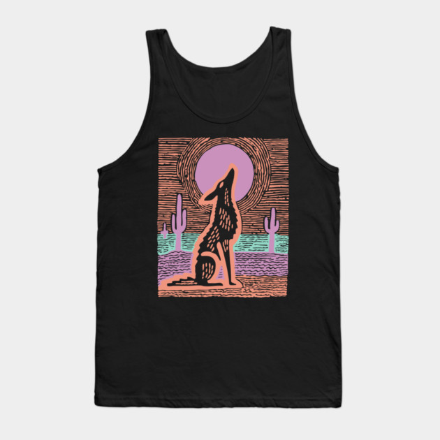 Howling Coyote - Southwestern Desert Linocut Tank Top by TuncGK