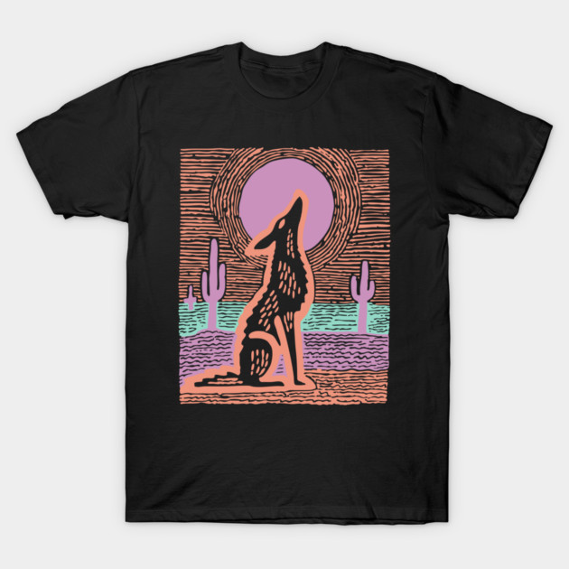 Howling Coyote - Southwestern Desert Linocut T-Shirt by TuncGK