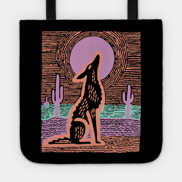 Howling Coyote - Southwestern Desert Linocut Tote by TuncGK